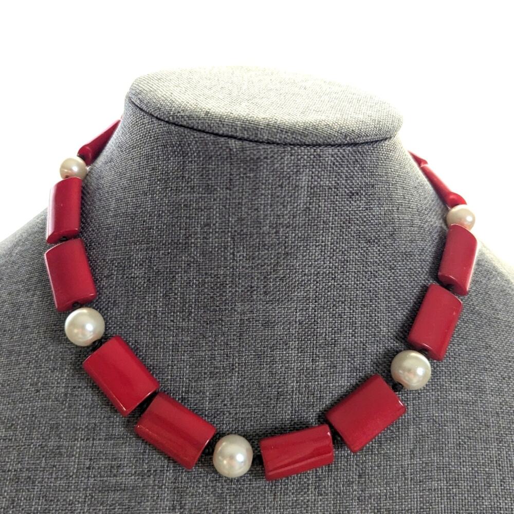 Vintage Talbots Mod Knotted Corded Glass Faux Pearl Beaded Classic Necklace